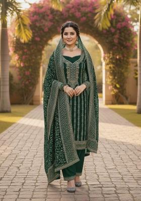 Green Embroidered Georgette Kurta Set