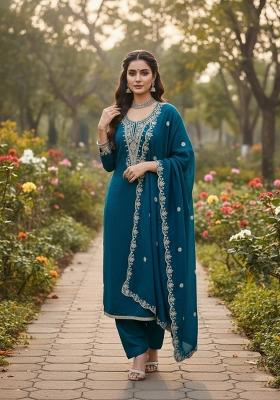 Rama Embroidered Vichitra Kurta Set