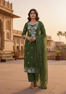 Mehendi Embroidered Silk Blend Kurta Set