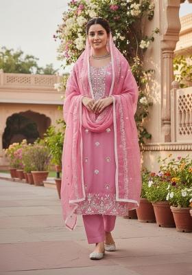 Pink Embroidered Cotton Kurta Set
