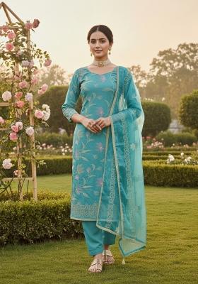 Rama Embroidered Cotton Kurta Set