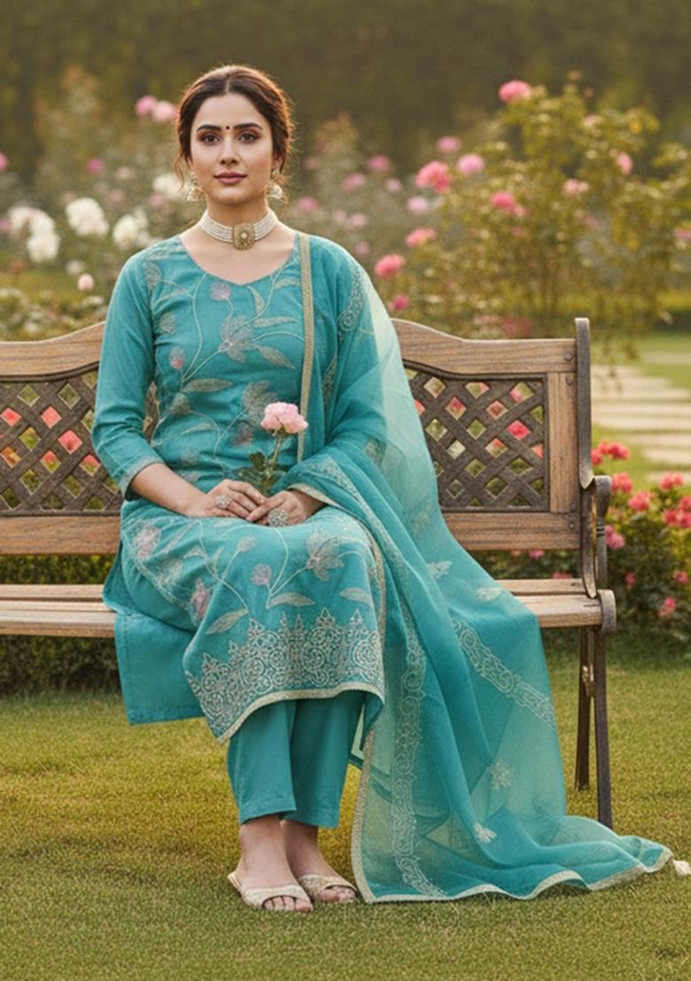 Rama Embroidered Cotton Kurta Set - Indya