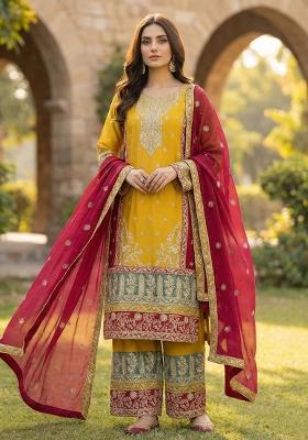 Yellow Sequins Work Silk Blend Salwar Kameez