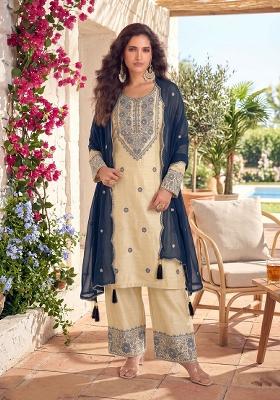 White Patch Work Santoon Salwar Kameez