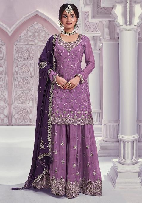 Lavender Sequins Work Silk Salwar Kameez
