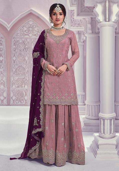 Pink Sequins Work Silk Salwar Kameez