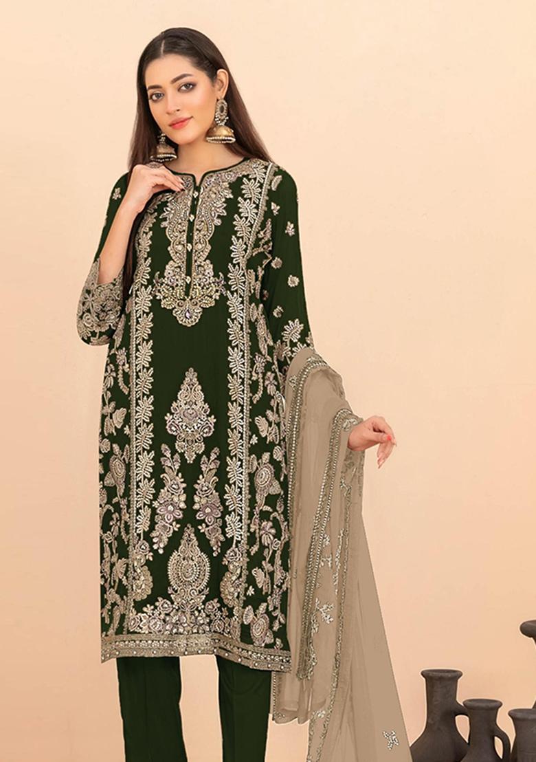 Black Sequins Work Silk Blend Salwar Kameez - Indya