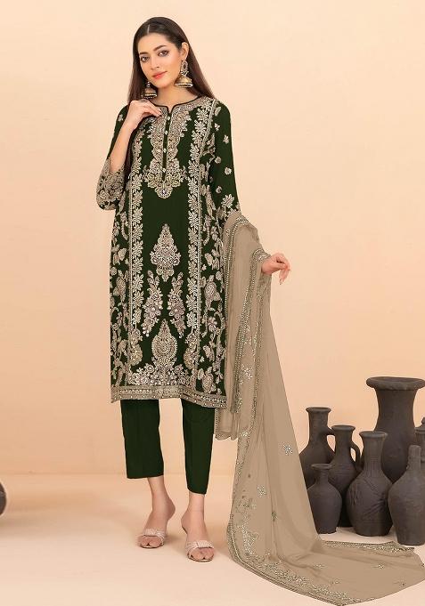 Black Sequins Work Silk Blend Salwar Kameez
