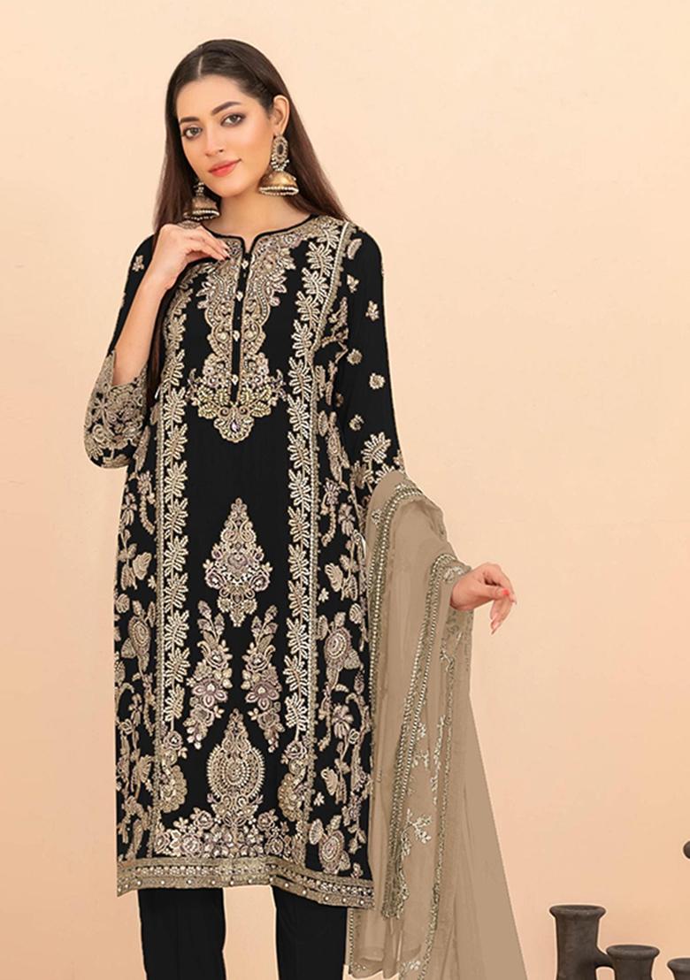 Mehendi Sequins Work Silk Blend Salwar Kameez - Indya