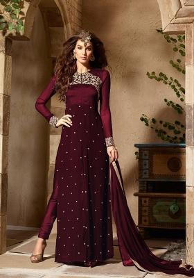 Maroon Embroidered Georgette Salwar Kameez