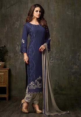 Blue Embroidered Georgette Salwar Kameez