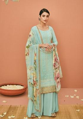 Blue Embroidered Georgette Salwar Kameez