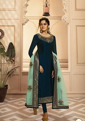 Blue Embroidered Georgette Salwar Kameez