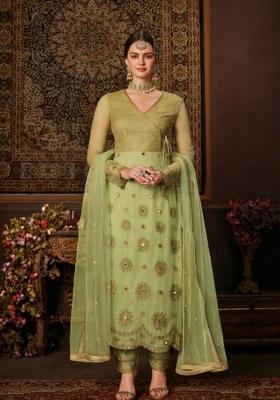 Green Embroidered Net Salwar Kameez