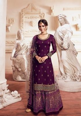 Wine Embroidered Georgette Salwar Kameez