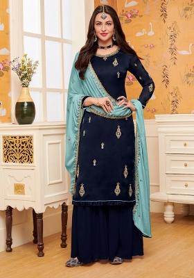 Blue Embroidered Georgette Salwar Kameez