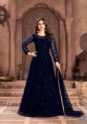 Blue Embroidered Net Salwar Kameez