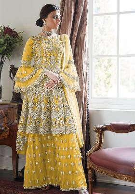 Yellow Embroidered Net Salwar Kameez