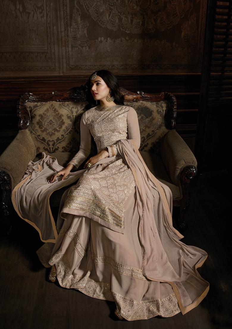Mauve Embroidered Georgette Salwar Kameez - Indya
