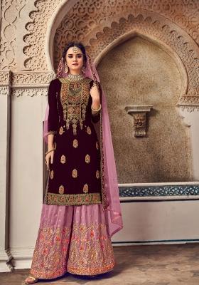 Purple Embroidered Georgette Salwar Kameez