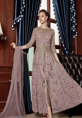 Mauve Embroidered Net Salwar Kameez