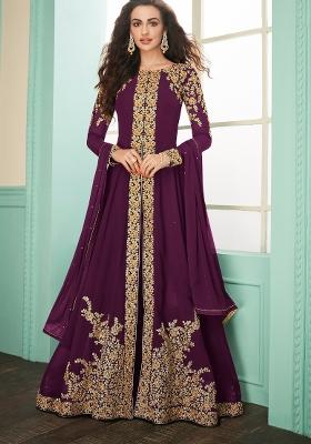 Purple Embroidered Georgette Salwar Kameez
