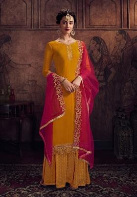 Mustard Embroidered Georgette Salwar Kameez
