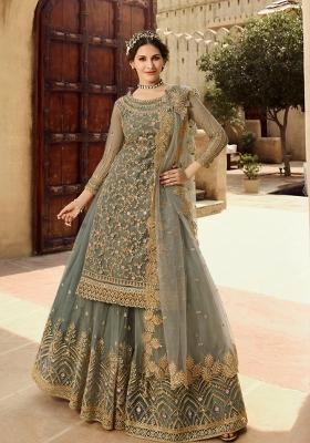 Grey Embroidered Net Salwar Kameez