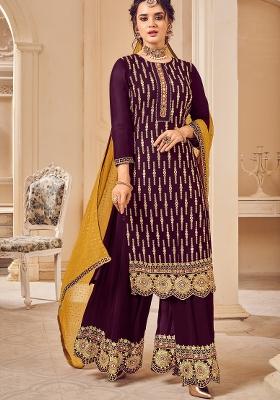 Purple Embroidered Georgette Salwar Kameez