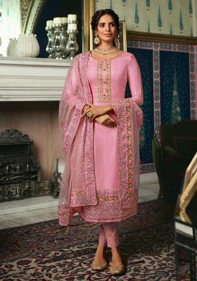 Pink Embroidered Silk Blend Salwar Kameez