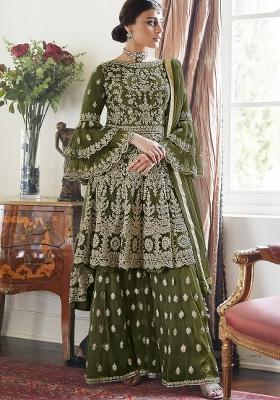 Mehendi Embroidered Net Salwar Kameez