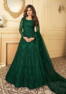Green Embroidered Net Salwar Kameez