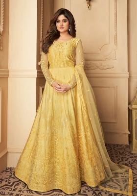 Yellow Embroidered Net Salwar Kameez