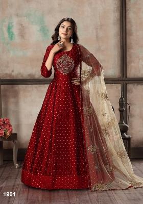 Maroon Embroidered Silk Blend Salwar Kameez
