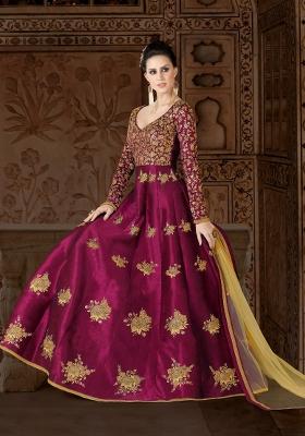 Wine Embroidered Banglori Salwar Kameez