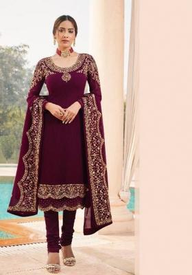 Wine Embroidered Georgette Salwar Kameez