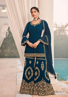 Blue Embroidered Georgette Salwar Kameez