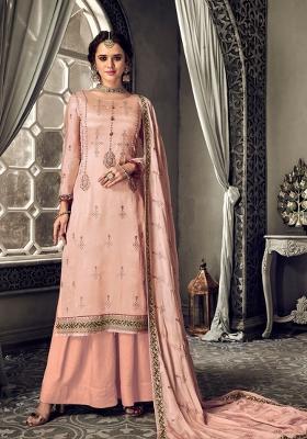Peach Embroidered Chinon Salwar Kameez