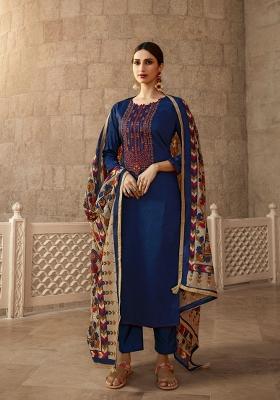 Blue Embroidered Cotton Salwar Kameez