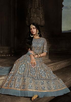 Blue Embroidered Net Salwar Kameez