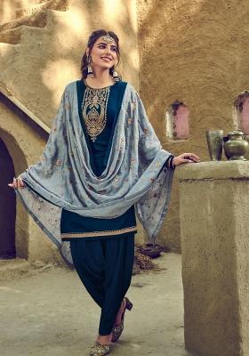 Blue Embroidered Cotton Salwar Kameez