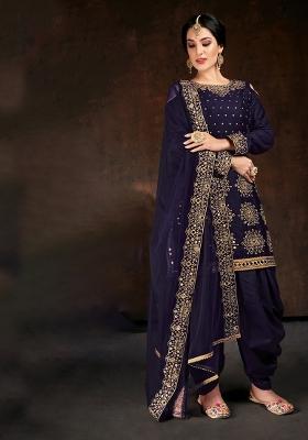 Blue Embroidered Cotton Salwar Kameez