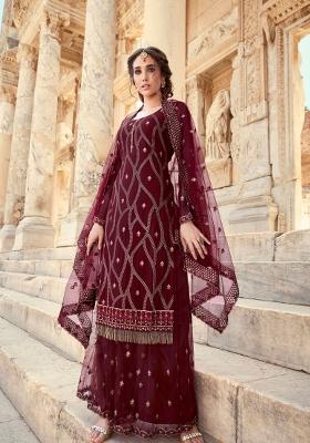 Maroon Embroidered Georgette Salwar Kameez