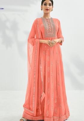 Orange Embroidered Georgette Salwar Kameez