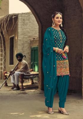 Teal Blue Embroidered Georgette Salwar Kameez