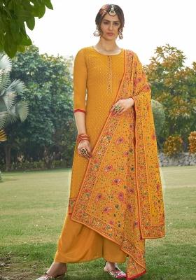 Mustard Embroidered Georgette Salwar Kameez