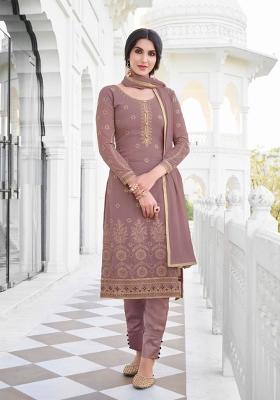 Brown Embroidered Georgette Salwar Kameez