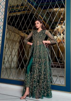 Bottle Green Embroidered Net Salwar Kameez