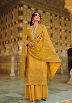 Mustard Embroidered Silk Blend Salwar Kameez