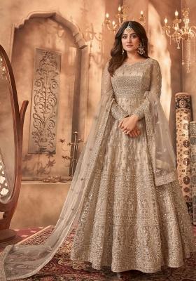 Beige Embroidered Net Salwar Kameez